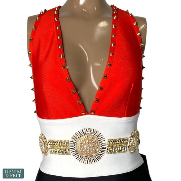 Valiant Paris Studded Embellished Bandage Dress Red/White/Black Small ~ NEW/NWT! - Picture 6 of 16
